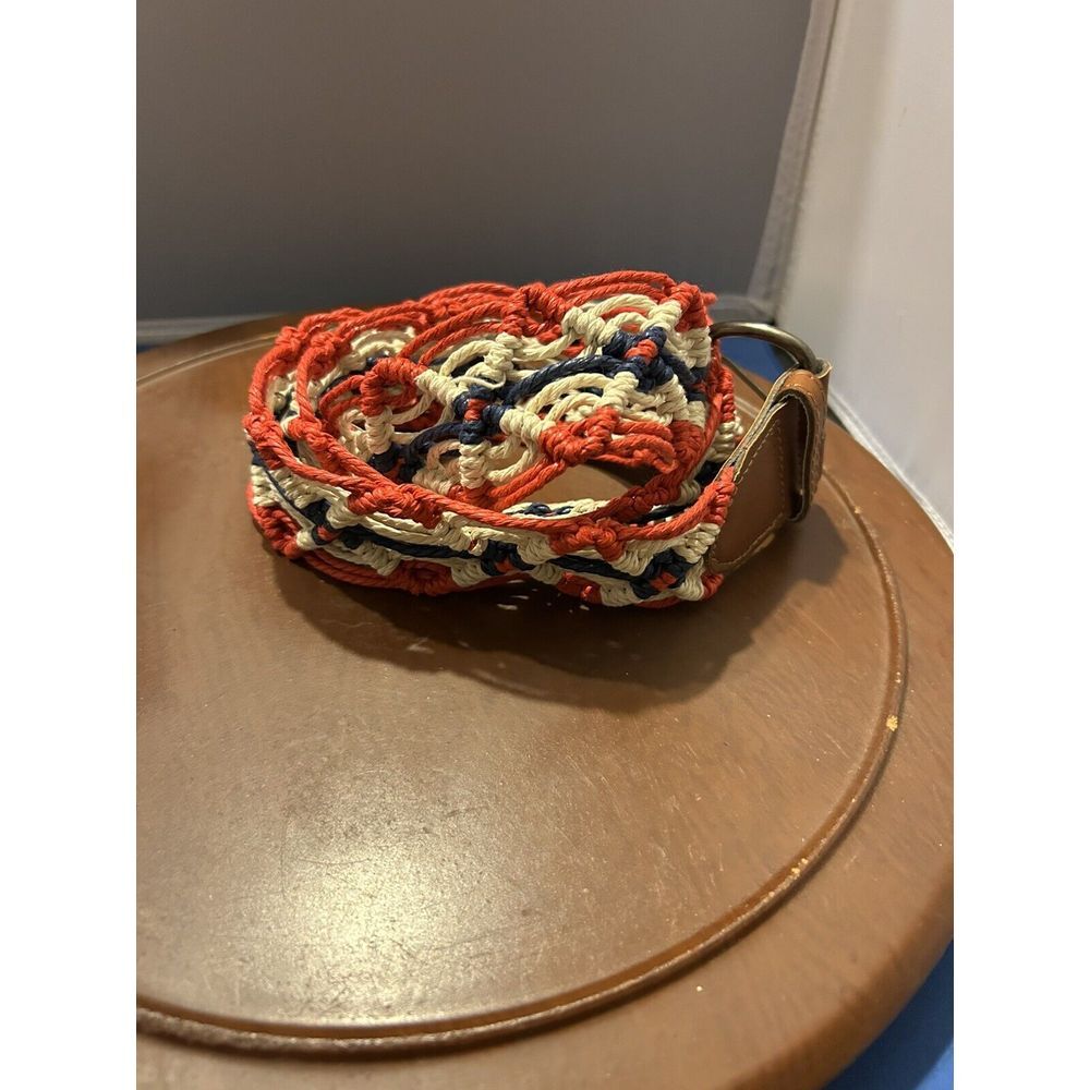 Vintage Braided Leather Accent‎ Belt Size 9 Red White Blue Boho Western Hippie - Picture 3 of 11